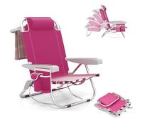 KOMFOTTEU Lot de 1/2, Chaises de Plage Pliables, Dossier réglable en 5 Positions, Fauteil de Plage avec Appui-tête, Chaise de Camping avec Poches latérales, Charge de 150 kg (Rose, 1)