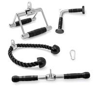 KOMFOTTEU Lot de 4 accessoires pour machine à câbles, poignées de gymnastique multifonction avec corde pour triceps, triceps, poignée en V, barre triceps droite, entraînement en gymnastique