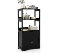 KOMFOTTEU Meuble de Salle de Bain avec Étagère à 3 Niveaux et Tiroir, Armoire sur Pied pour Salle de Bain, Dispositif Anti-Bascule, Meuble Rangement, 60 x 32,5 x 122 cm (Noir)