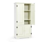 KOMFOTTEU Meuble de Salle de Bain en Bois avec 2 Étagères Réglables, Armoire de Rangement Verticale Debout avec Dispositif Anti-Basculement, Armoire sur Pied, 58,5 x 32 x 123 cm, Blanc