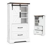 KOMFOTTEU Meuble de Salle de Bain, Porte coulissante & 2 Tiroirs, Meuble Rangement sur Pied, Étagère réglable, Armoire Verticale, Kit Anti-basculement, pour Salon, Chambre, 59 x 29 x 105 cm, Blanc