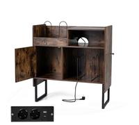 KOMFOTTEU Meuble Platine Vinyle, 1 Armoire & 2 Compartiments Ouverts, Support de Tourne-Disque, Pieds métalliques, Meuble Tourne-Disque, 80 x 35,5 x 86,5 cm, pour Salom, Salle multimédia, Chambre