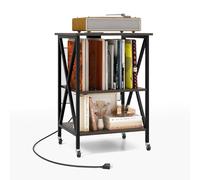 KOMFOTTEU Meuble Platine Vinyle Mobile, Station de Recharge, 3 Niveaux | Meuble Tourne-Disque à Roulettes, Table d’Appoint Multifonction, 52 x 45 x 75 cm, gris