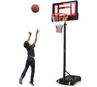 KOMFOTTEU Panier de Basket-Ball sur Pied Mobile, Hauteur réglable : 132-250 | Panneau de Basket avec Roulettes avec Base remplissable d'Eau et de Sable, pour Adolescents et Adultes, Noir et Rouge