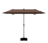 KOMFOTTEU Parasol de Jardin double 4 x 2 m avec LED, Parasol rectangulaire avec Manivelle et Base, Parasols d’Extérieur pliable, Hauteur 240cm, pour Patio, Piscine, Terrasse, Café, Cour (Marron)