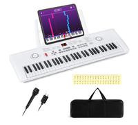 KOMFOTTEU Piano Numérique 61 Touches avec Microphone, Clavier de Piano Électroniques, 100 Rythmes & Sonorités, 10 Morceaux de démonstration, Piano Numérique avec Sac de Rangement (Blanc)