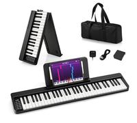 KOMFOTTEU Piano Numérique 61 Touches, Écran LED & Bluetooth, Clavier de Piano Électroniques Multifonctionnel, Piano Numérique pliable pour Debutant, avec Sac de Piano