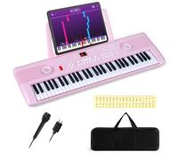 KOMFOTTEU Piano Numérique 61 Touches, Microphone, 10 Démo, Rose | Clavier de Piano Électroniques, 100 Rythmes & Sonorités, 10 Morceaux de démonstration, Piano Numérique avec Sac de Rangement