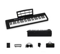 KOMFOTTEU Piano Numérique 61 Touches Multifonctionnel, Clavier de Piano Électroniques avec Microphone & Casque, Pianos Électroniques pliables avec Sac de Transport, 128 Sons & Rythmes (Noir)