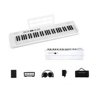 KOMFOTTEU Piano Numérique 61 Touches Multifonctionnel, Clavier de Piano Électroniques avec Microphone & Casque, Pianos Électroniques pliables avec Sac de Transport, 128 Sons & Rythmes (Blanc)