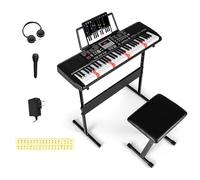 KOMFOTTEU Piano Numérique 61 Touches, Support Réglable, Tabouret | Clavier de Piano Électroniques avec Microphone, Écouteurs & Pupitre, Piano Numérique, 200 Rythmes, 200 Tons et 70 Démo