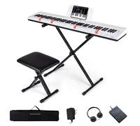 KOMFOTTEU Piano Numérique 88 Touches, Support réglable & Tabouret, Blanc