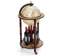 KOMFOTTEU Porte-bouteilles de Vin avec Roues, Globe Bar, Chariot en Bois Eucalyptus, Mini Bar de Style Classique (45 x 45 x 88 cm, Beige)