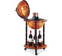 KOMFOTTEU Porte-bouteilles de Vin avec Roues, Globe Bar en Bois Eucalyptus, Chariot Mini Bar de Style Classique (45 x 45 x 88 cm, Marron)