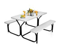 KOMFOTTEU Salon de jardin avec 1 table et 2 bancs, avec cadre en métal, ensemble de meubles de jardin 136,5 x 149 x 72 cm, pour terrasse, jardin, piscine