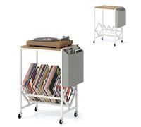 KOMFOTTEU Support de Disque Vinyle avec roulettes, Meuble Platine Vinyle avec Sac latéral & Plateau pour Platine, Meuble Tourne-Disque en Bois & Métal, 49,5 x 30 x 64 cm (Naturel)