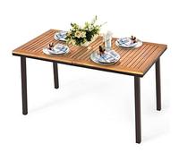 KOMFOTTEU Table à Manger de Jardin avec Trou pour Parasol, Table à Manger en Bois d'acacia pour 6-8 Personnes, 140 x 75 x 76 cm, Extérieur & Intérieur, Meuble de Cour avec Jambes en Métal