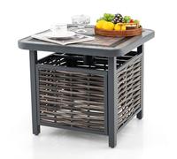 KOMFOTTEU Table d'Appoint en Osier de Jardin avec Trou pour Parasol, Table Basse d'Extérieur Plateau en Résine, Table d’Appoint Carrée, pour Jardin, Cour, Terrasse, 55 x 55 x 50 cm