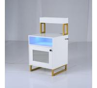 KOMFOTTEU Table de Chevet à LED avec 16 Couleurs & 4 Modes dynamiques, Table de Nuit, Mode d'Eclairage Réglable & Télécommande, Chevet de Lit, Pieds en Métal, pour Chambre, 45 x 40 x 80 cm (Blanc)