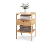 KOMFOTTEU Tables de Chevet, Matériau écologique en Bambou, Table de Nuit à 3 Étagères,Table d'Appoint Rustique avec Tiroir, pour Balcon, Salon, Chambre, 40 x 40 x 45 cm (L x l x H), Naturel (1)