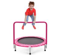 KOMFOTTEU Trampoline pour Enfant 3-10 Ans, Mini Trampoline Ø92 cm avec Poignée et Tapis de sécurité, Trampoline de Fitness Pliable avec Pieds Antidérapants pour Entraînement Intérieur (Rose)