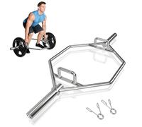 KOMFOTTEU Trap Bar Barre d'Haltères, Poignée Pliable, Charge 363 KG, Barre de Soulevé de Terre en Acier avec Fermeture à Ressort, Barre Hexagonale pour Squats, convient aux Haltères Ø 50 mm (Argentée)