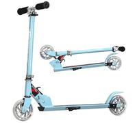 KOMFOTTEU Trottinette Enfant avec 2 roulettes, LED et Frein, Planche à roulettes Pliabl, Hauteurs réglables 63-85 cm, Scooter en Aluminium, Charge jusqu'à 70 kg, Enfants Plus de 4 Ans (Bleu)