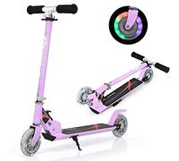 KOMFOTTEU Trottinette Enfant avec 2 roulettes, LED et Frein, Planche à roulettes Pliabl, Hauteurs réglables 63-85 cm, Scooter en Aluminium, Charge jusqu'à 70 kg, Enfants Plus de 4 Ans (Violet)