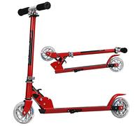 KOMFOTTEU Trottinette Enfant avec 2 roulettes, LED et Frein, Planche à roulettes Pliabl, Hauteurs réglables 63-85 cm, Scooter en Aluminium, Charge jusqu'à 70 kg, Enfants Plus de 4 Ans (Rouge)
