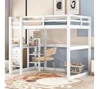 KOMHTOM 140x200cm Lit d'enfant Mezzanine avec Bureau, Lit Surélevé avec Rangement sous Le lit et Sommier à Lattes en Bois(sans Matelas) (Blanc)