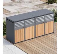 KOMHTOM 240L Cache Poubelle Extérieur Double 2 Bacs, Abri à Poubelle Extérieur avec Couvercle Haut et Porte Avant, Ventilation, Acier Robuste, Design Bois (2, Gris-4)