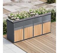 KOMHTOM 240L Cache Poubelle Extérieur Double 2 Bacs, Abri à Poubelle Extérieur avec Couvercle Haut et Porte Avant, Ventilation, Acier Robuste, Design Bois (2, Gris-3)