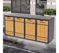 KOMHTOM 240L Cache Poubelle Extérieur Double 2 Bacs, Abri à Poubelle Extérieur avec Couvercle Haut et Porte Avant, Ventilation, Acier Robuste, Design Bois (4, Gris-1)