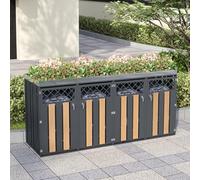 KOMHTOM 240L Cache Poubelle Extérieur Double, Abri à Poubelle avec Bac de Plantation, Acier Galvanisé, Portes avec Poignées et Serrure, Chaînes (2, Naturel-4)