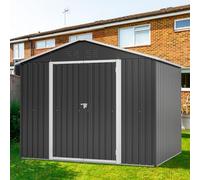KOMHTOM 8x6 FT Abri de Jardin Métal Gris avec Porte Battante, Ouvertures de Ventilation Prévues, Cabane de Jardin Extérieur avec Serrure, Rangement Outils de Jardi (Noir-8x6 FT)