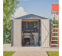 KOMHTOM 8x6 FT Abri de Jardin Métal Gris avec Porte Battante, Ouvertures de Ventilation Prévues, Cabane de Jardin Extérieur avec Serrure, Rangement Outils de Jardi (Gris-8x6 FT)