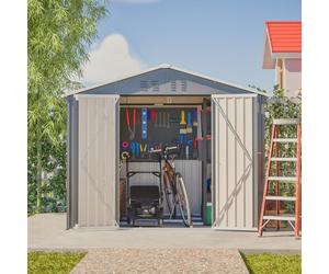 KOMHTOM 8x6 FT Abri de Jardin Métal Gris avec Porte Battante, Ouvertures de Ventilation Prévues, Cabane de Jardin Extérieur avec Serrure, Rangement Outils de Jardi (Gris-8x6 FT)
