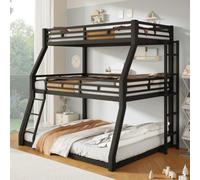 KOMHTOM 90/120/140 x 200cm Lit Superposé Triple en Métal, Cadre de lit | Lit Triple,Clôture de Sécurité,2 Escaliers,Peu Encombrant,pour Chambres d'étudiants,Appartements,Chambres à Coucher
