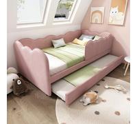 KOMHTOM 90 x 190cm Lit Simple Rembourré, Canapé-lit avec Lit gigogne, Équipé Barrières de Sécurité et Sommiers à Lattes, pour Adolescents et Adultes(sans Matelas) (Rose-Velours)