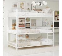 KOMHTOM 90 x 190cm Lit Superposé Triple en Métal, Cadre de lit | Lit Triple,Clôture de Sécurité,2 Escaliers,Peu Encombrant,pour Chambres d'étudiants,Appartements,Chambres à Coucher