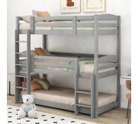 KOMHTOM 90 x 200cm Lit Superposé Triple en Bois, Cadre de lit | Lit Triple,Clôture de Sécurité,2 Escaliers,Peu Encombrant,pour Chambres d'étudiants,Appartements,Chambres à Coucher