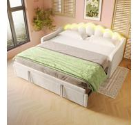 KOMHTOM 90x200cm Canapé-lit avec Lit Gigogne, Convertit en lit de 180x200cm avec Bande LED et Sommier à Lattes, Style Minimaliste(sans Matelas (Beige-B, 90x200cm)