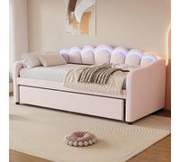 KOMHTOM 90x200cm Canapé-lit avec lit gigogne, Lit Simple Rembourré avec Lumière Ambiante et Sommier à Lattes, Style Minimaliste(sans Matelas) (Rose-A, 90x200cm)