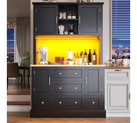 KOMHTOM Armoire de Cuisine, Armoire Haute, Buffet, avec éclairage LED, 5 Tiroirs, 4 Portes, Dispositif Anti-basculement, Poignée métallique (Noir-3)