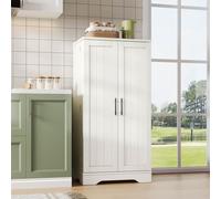 KOMHTOM Armoire de Cuisine Multifonctionnelle Rangement 60×40×120 cm avec Lampe à LED et Plusieurs étagères - Buffet en Bois pour Cuisine et Salon (Blanc-B)