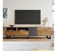 KOMHTOM Armoire de rangement moderne en bois noir - Buffet avec 4 compartiments, 1 sol, porte, 2 tiroirs, armoire polyvalente pour salon, chambre à coucher, couloir (C)