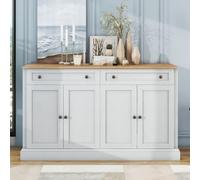 KOMHTOM Buffet - Armoire de rangement avec deux tiroirs et quatre portes - Commode moderne avec séparateurs réglables - Armoire polyvalente pour salon, chambre à coucher, salle à manger (Blanc+noir-N)