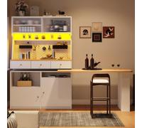 KOMHTOM Buffet Cuisine 137 cm, Vaisselier avec Plan de Travail et LED | MDF,plan de travail extensible,LED pilotée par application,étagères réglables,panneau perforé,3 colis