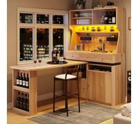 KOMHTOM Buffet Cuisine 137 cm, Vaisselier avec Plan de Travail et LED | MDF,plan de travail extensible,LED pilotée par application,étagères réglables,panneau perforé,3 colis