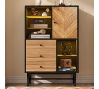 KOMHTOM Buffet de Salon Vitrine avec étagères en Verre, Meuble de Rangement avec 3 tiroirs et 1 Porte pour Salon Chambre à Coucher et Salle à Manger (80 x 40 x 120.5cm)